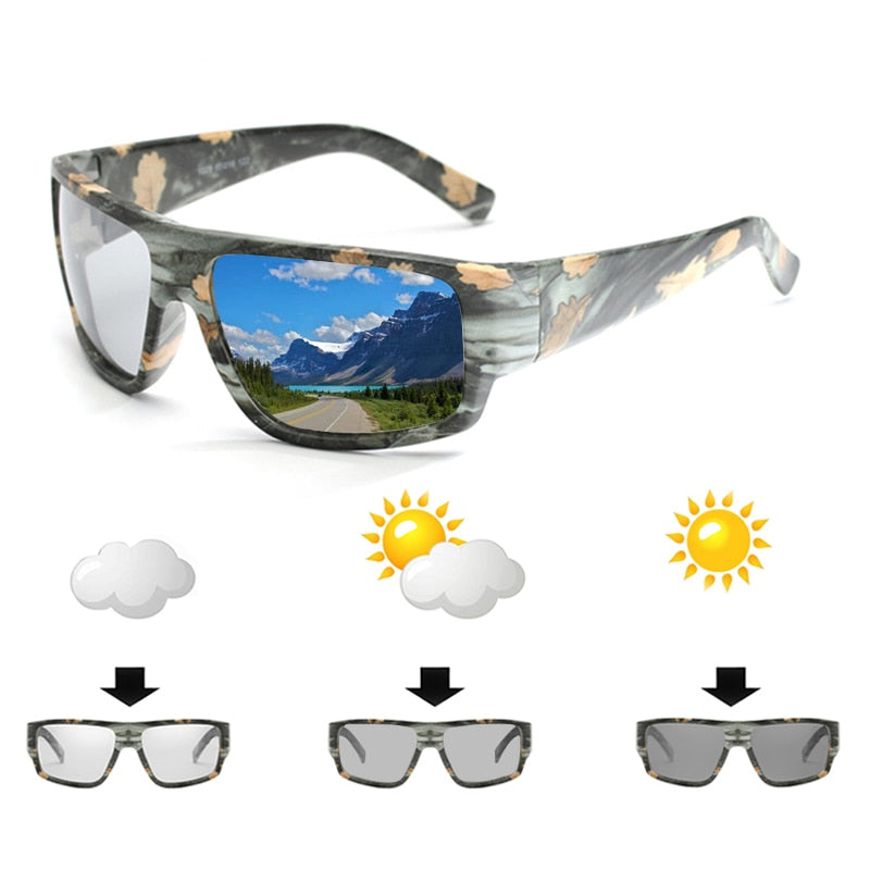 Square Photochromic Men Polarized Chameleon Driving Sunglasses
