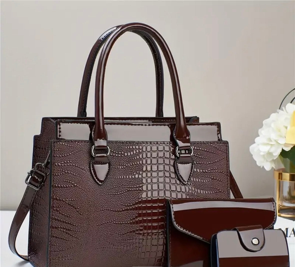 3 Piece Brown Handbag Set