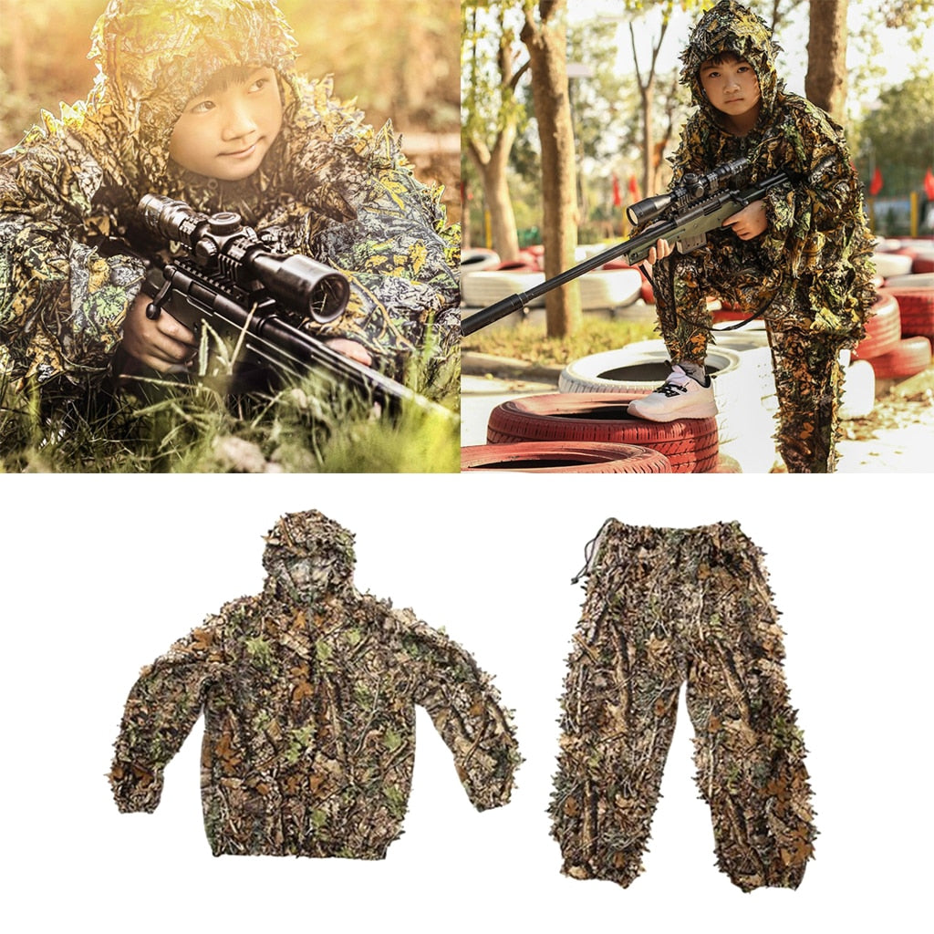 3D Camo Hooded Stretchy Ghillie Hunting Suit