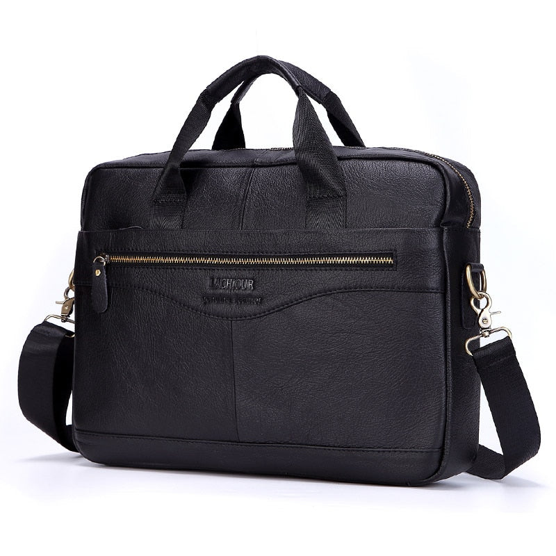 Men Genuine Leather Briefcase Messenger Bag