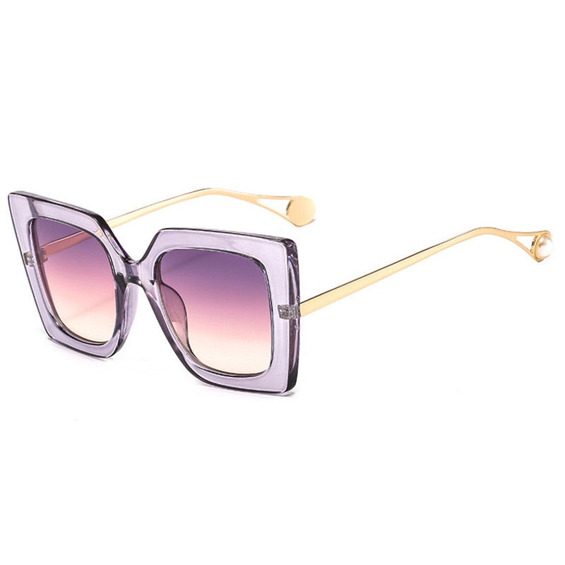 SHAUNA Fashion Venetian Pearl Oversize Square Sunglasses