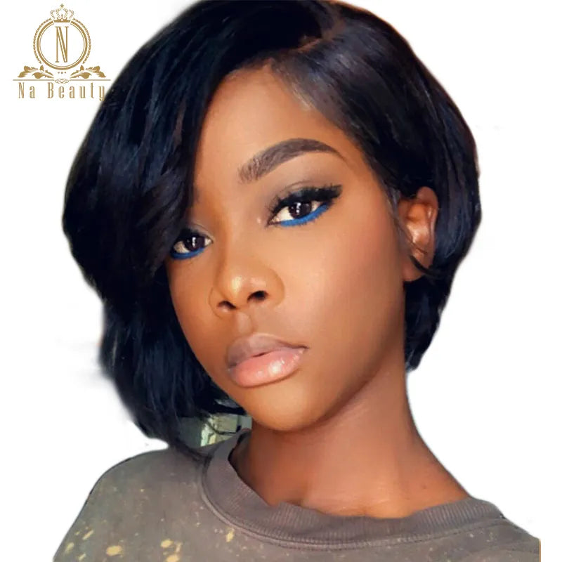 13x6 Deep Part Lace Front Human Hair Short Wigs Pixie Cut Pre Plucked Bob Wigs Straight Black 150% Brazilian Remy Hair For Women