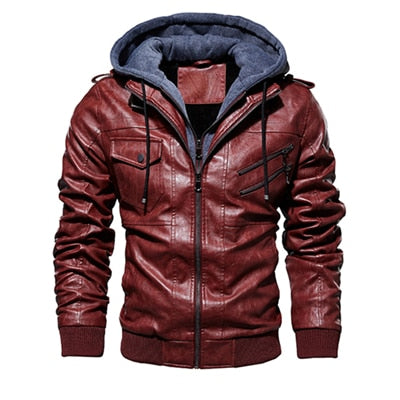 Mountainskin Men's Hooded Leather Jacket