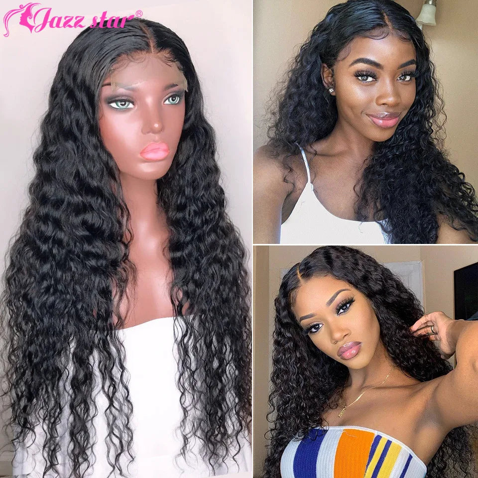 Brazilian Water Wave Wig Human Hair Wigs for Women 4*4 Lace Closure Wig With Baby Hair Jazz Star Lace Wig Non-Remy150% Density