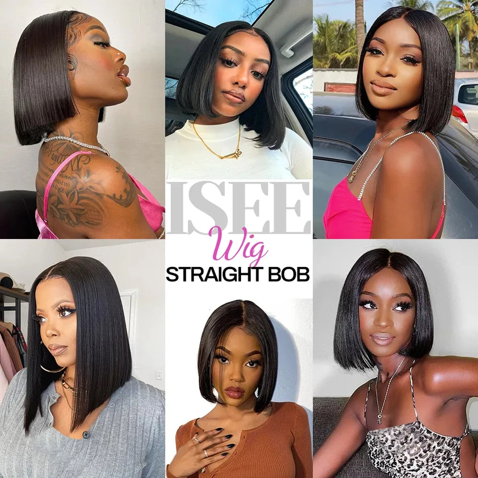 ISEE Hair Malaysian Straight Short Bob 13x4 Lace Frontal Wig Pre Bleached Knots Bone Straight 4x4 Lace Closure Human Hair Wigs