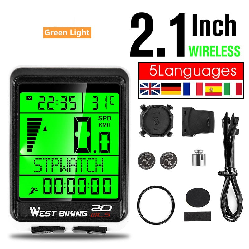 (WEST BIKING) Wireless/Wired Waterproof Digital Bike Speedometer Odometer with Backlight Stopwatch
