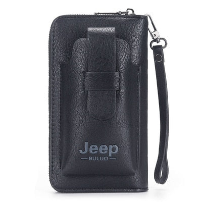 JEEP BULUO Leather Men Clutch Wallet For Phone