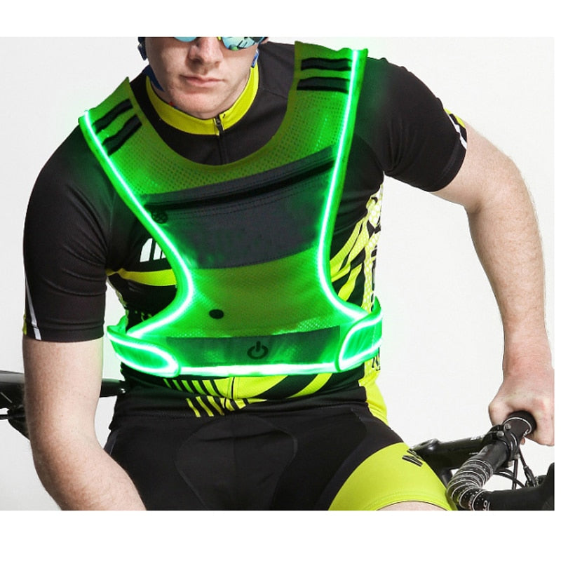 Cycling LED Reflective Vest with Pouch USB Charging Port
