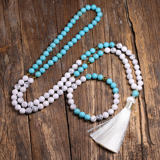 8mm Natural White Howlite Stone and Blue Turquoise Bracelet/Necklace Set