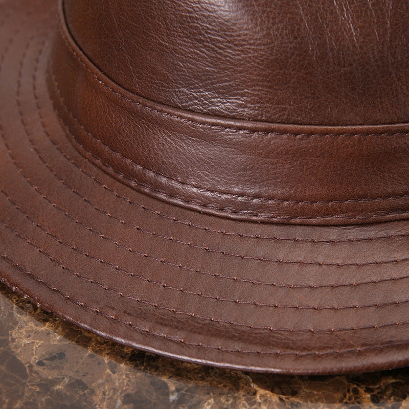 Male Genuine Leather Fedora Hat