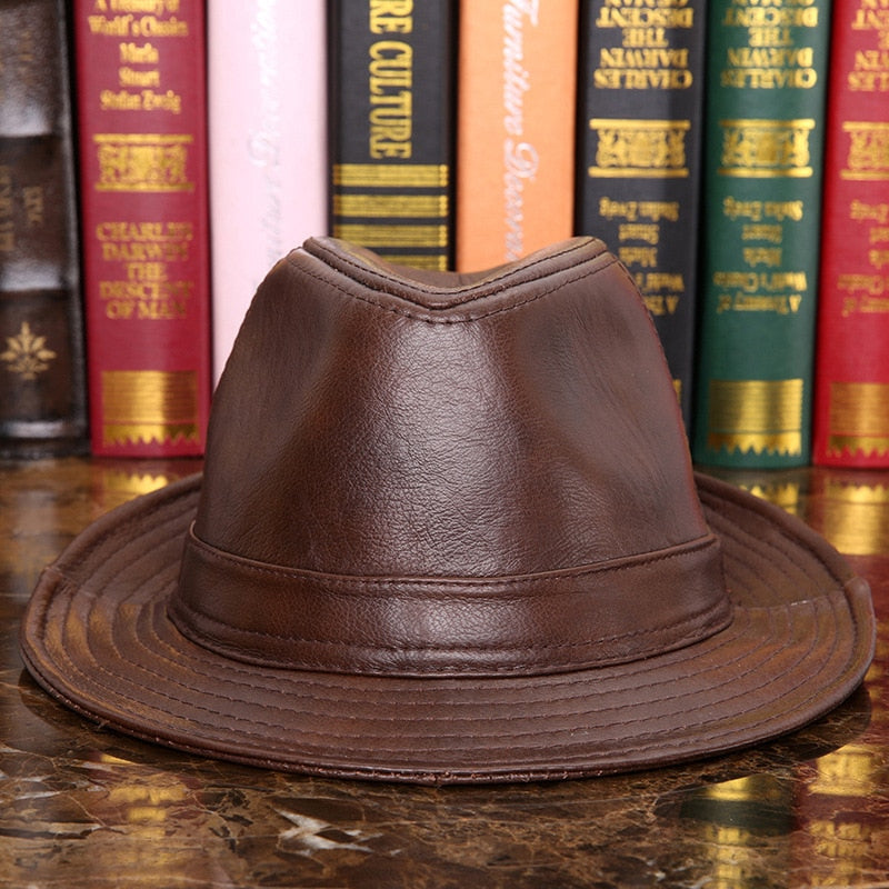 Male Genuine Leather Fedora Hat