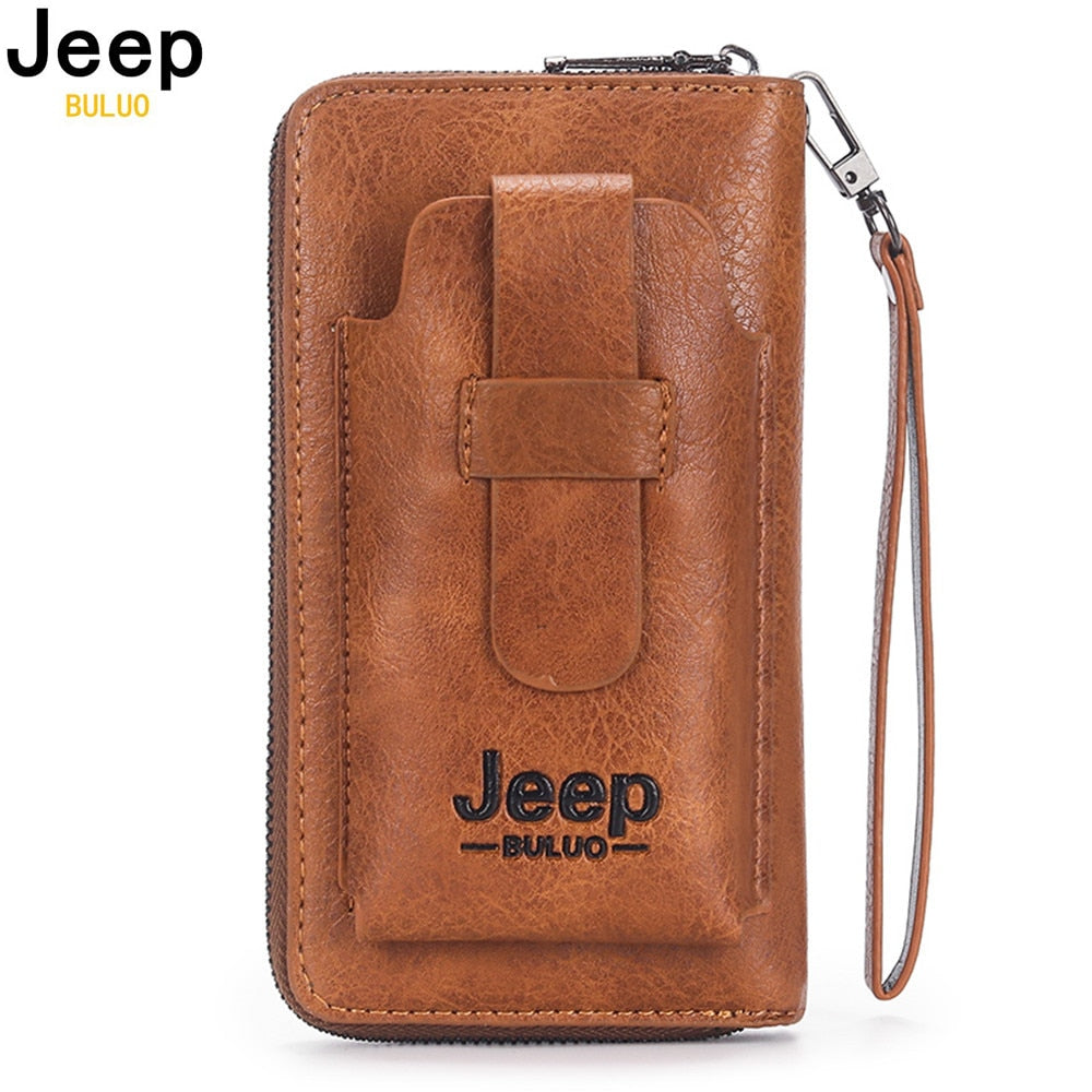 JEEP BULUO Leather Men Clutch Wallet For Phone